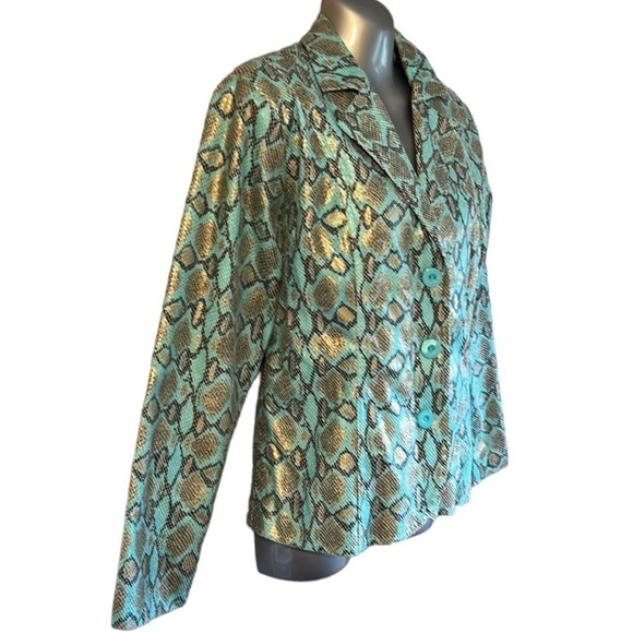 Bamboo Traders Faux Leather Jacket Turquoise Gold Metallic & Brown Snake Small - Picture 5 of 12
